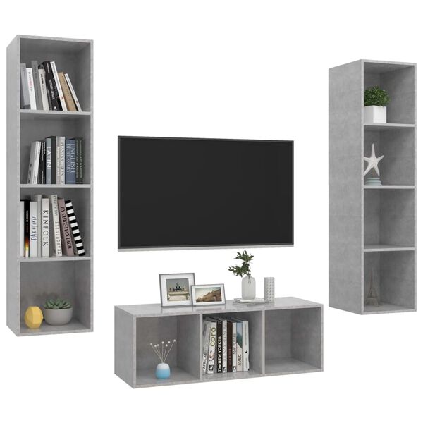 vidaXL 3-tlg. TV-Schrank-Set Betongrau Holzwerkstoff