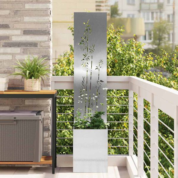 vidaXL Garten Sichtschutz-Leinwand Floral Silber 32 x 140 cm Edelstahl