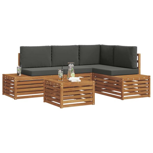 vidaXL Outdoor-Sofagarnitur mit Kissen 5 St&uuml;ck Natur und Anthrazit