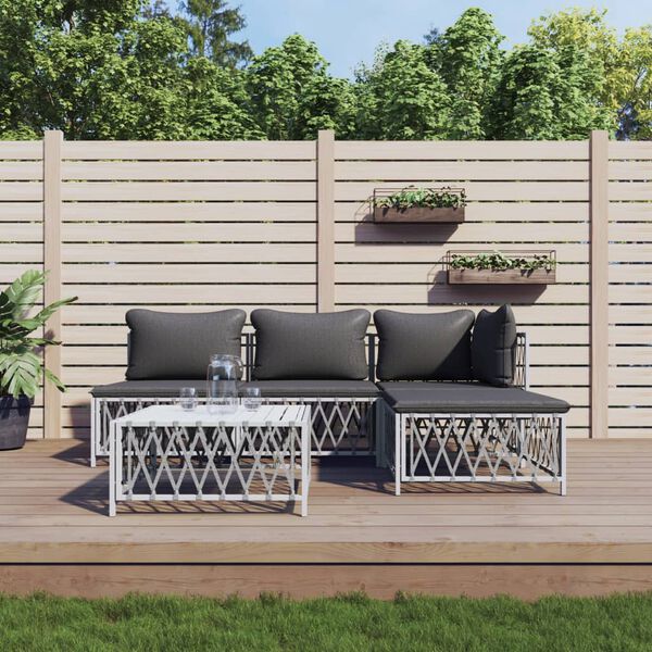vidaXL 5-tlg. Garten-Lounge-Set mit Kissen Wei&szlig; Stahl