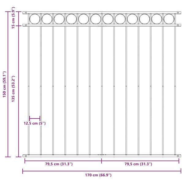 vidaXL Zaunelement Stahl 1,7x1,5 m Schwarz