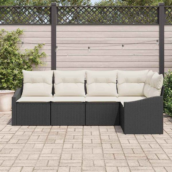 vidaXL Gartensofa-set mit Kissen 5 pcs Schwarz und Wei&szlig; Poly-Rattan
