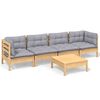 vidaXL 5-tlg. Garten-Lounge-Set mit Grauen Kissen Kiefer Massivholz