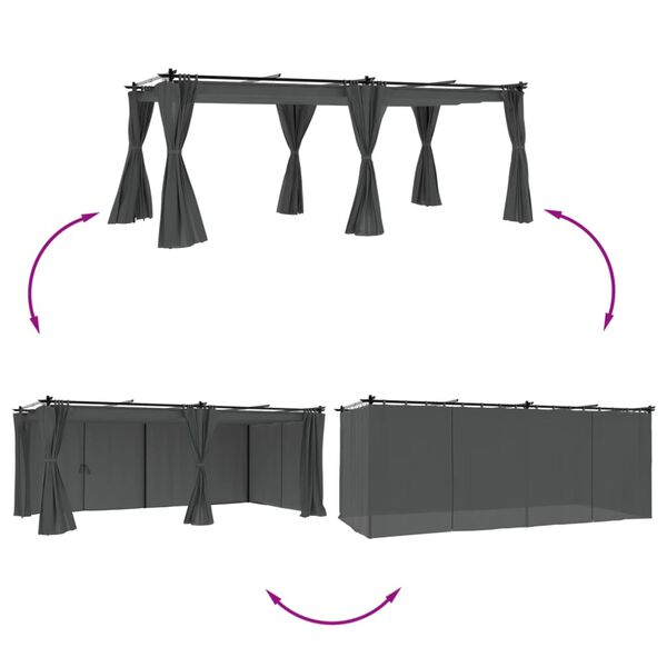 vidaXL Pavillon mit Vorhängen Anthrazit 6x3 m Stahl