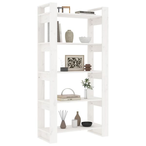 vidaXL Bücherregal/Raumteiler Weiß 80x35x160 cm Massivholz
