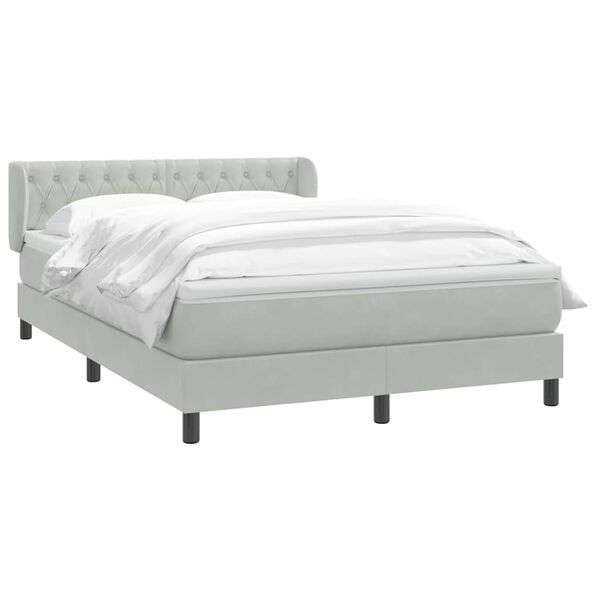 vidaXL Boxspringbett mit Matratze Hellgrau 160x210 cm Samt