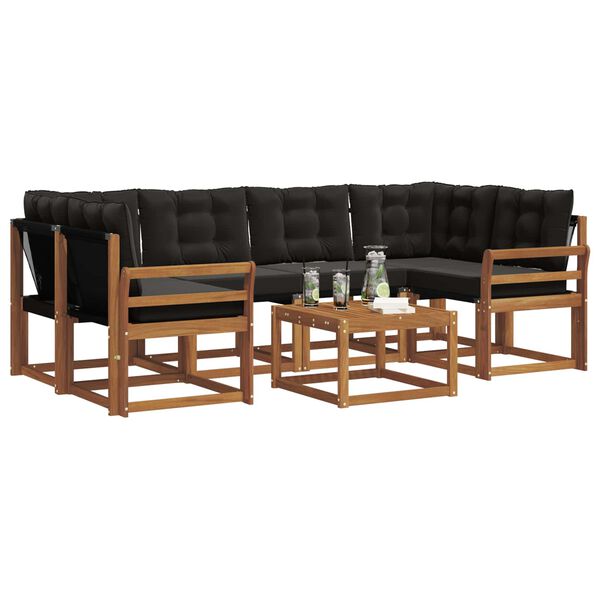 vidaXL Outdoor-Sofagarnitur mit Kissen 7 pcs Nat&uuml;rlich und Schwarz