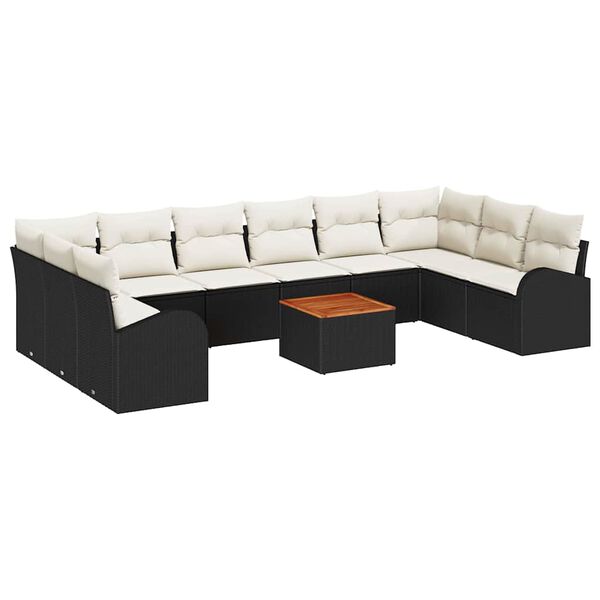 vidaXL Garten-Sofa-Set mit Kissen 11 pcs Schwarz Poly Rattan