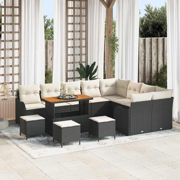 vidaXL Garten-Sofa-Set mit Kissen mit Kissen 13 pcs Schwarz und Creme