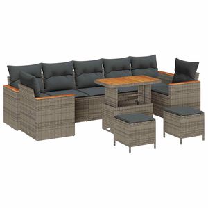vidaXL Gartensofa-set mit Kissen 10 pcs Grau Poly Rattan