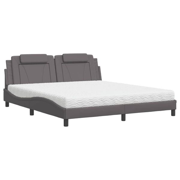 vidaXL Bett "Viana" mit Matratze Grau 180x200 cm Kunstleder