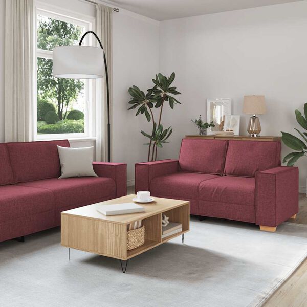 vidaXL 2-tlg. Sofagarnitur mit Kissen Weinrot Stoff