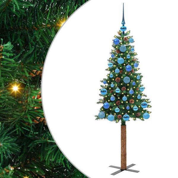 vidaXL Schlanker Weihnachtsbaum mit 150 LEDs mit St&auml;nder Gr&uuml;n 150 cm