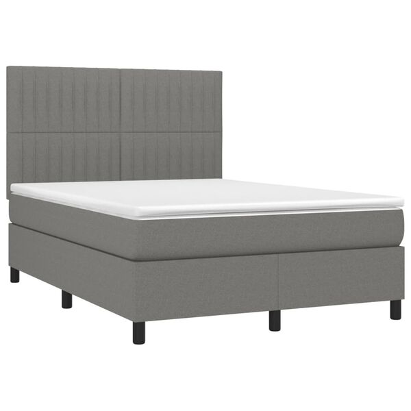 vidaXL Boxspringbett mit Matratze & LED Dunkelgrau 140x200 cm Stoff
