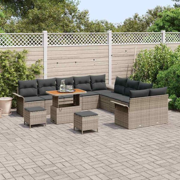 vidaXL Garten-Sofa-Set mit Kissen mit Speicher mit Kissen 13 pcs Grau