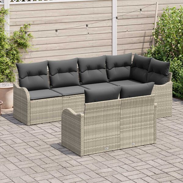 vidaXL Garten-Sofa-Set mit Kissen 7 pcs Hellgrau Poly Rattan