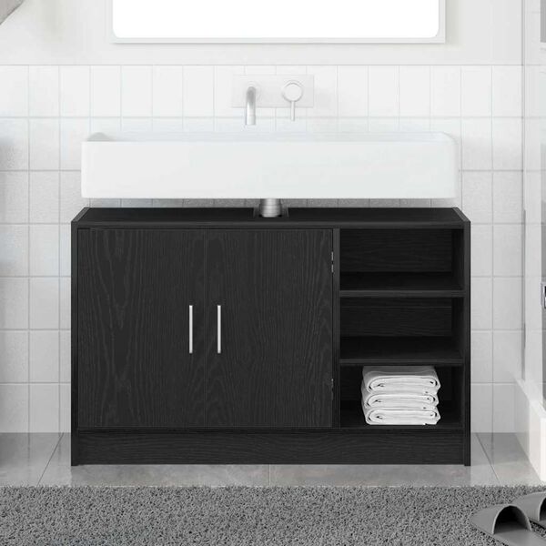 vidaXL Badezimmerschrank mit T&uuml;r Schwarz Eichen-Optik 90 x 29 x 55 cm