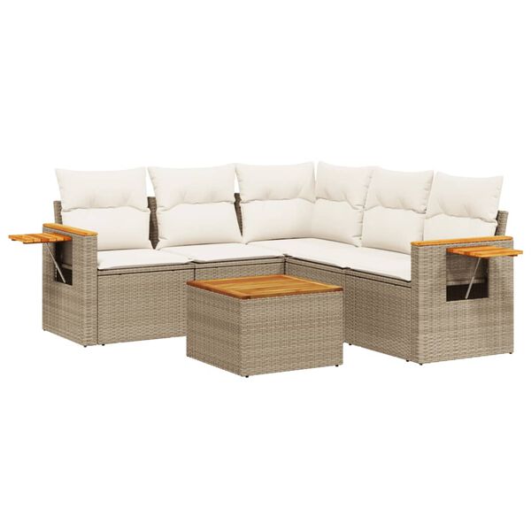 vidaXL 6-tlg. Garten-Sofagarnitur mit Kissen Beige Poly Rattan