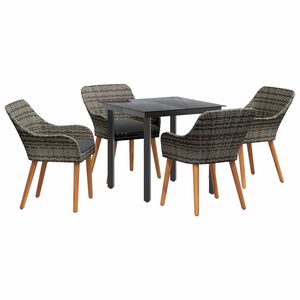 vidaXL Garten Essgruppe mit Kissen 5 pcs Grau Poly-Rattan