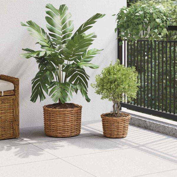 vidaXL Blumentopf Korb mit Speicher 2 pcs Braun Kubu Rattan