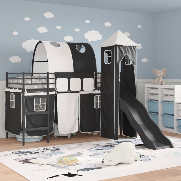 vidaXL Kinderloftbett Schwarz 90 x 190 cm Metall