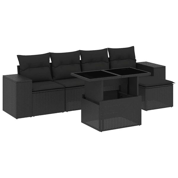 vidaXL 6-tlg. Garten-Sofagarnitur mit Kissen Schwarz Poly Rattan