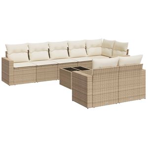 vidaXL 9-tlg. Garten-Sofagarnitur mit Kissen Beige Poly Rattan