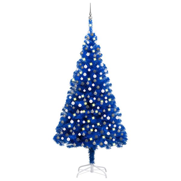 vidaXL K&uuml;nstlicher Weihnachtsbaum Beleuchtung & Kugeln Blau 210 cm
