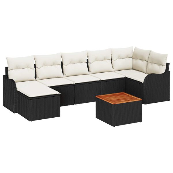 vidaXL Gartensofa-set mit Speicher 8 pcs Schwarz und Creme Poly-Rattan