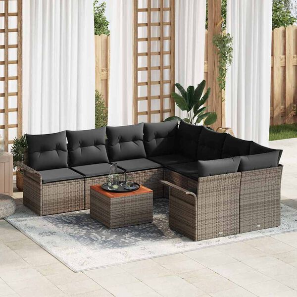 vidaXL Gartensofa-set mit Kissen 9 pcs Grau Poly-Rattan