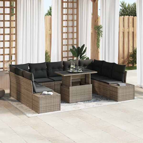 vidaXL Garten-Sofa-Set mit Speicher 10 pcs Grau Poly Rattan