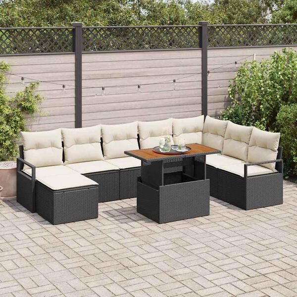 vidaXL Garten-Sofa-Set mit Kissen 9 pcs Schwarz und Creme