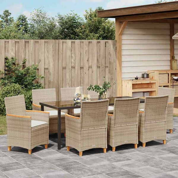 vidaXL Garten Essgruppe 9 pcs Beige Poly-Rattan