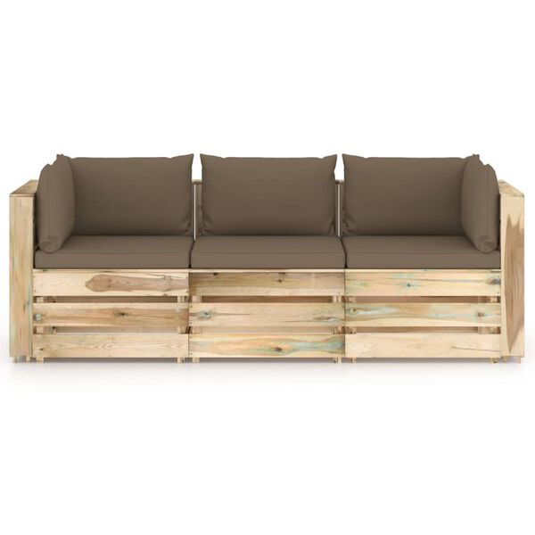 vidaXL 3-Sitzer Outdoor-Sofa mit Kissen Gr&uuml;n Impr&auml;gniertes Holz
