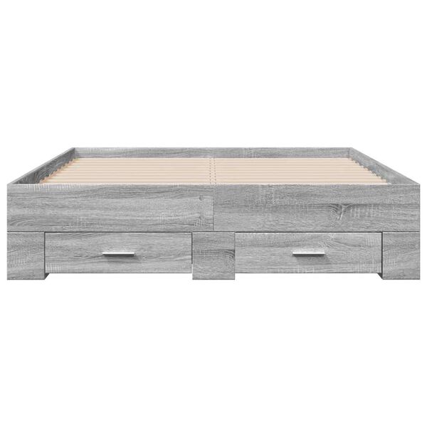 vidaXL Bettgestell mit Schubladen Grau Sonoma 135x190 cm Holzwerkstoff