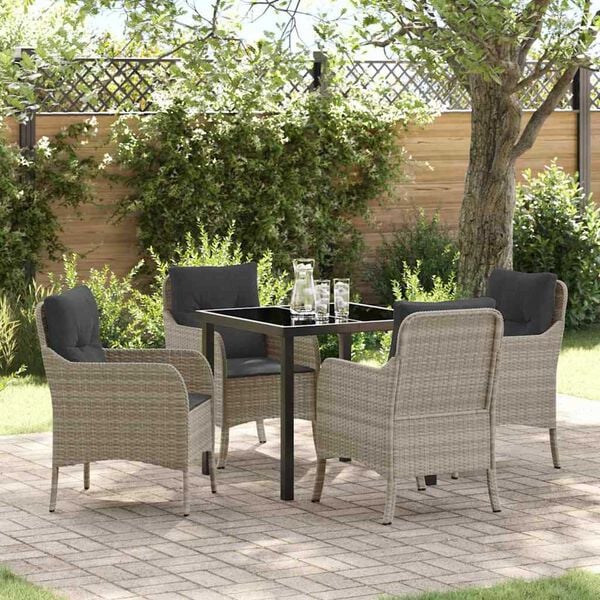 vidaXL Garten Essgruppe mit Kissen 5 pcs Hellgrau Poly-Rattan