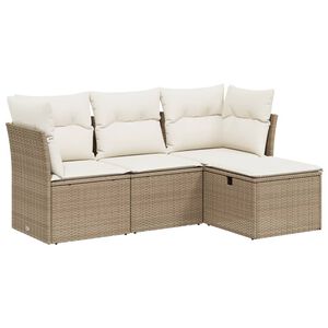 vidaXL 4-tlg. Garten-Sofagarnitur mit Kissen Beige Poly Rattan