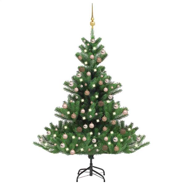 vidaXL K&uuml;nstlicher Weihnachtsbaum Nordmann LED & Kugeln Gr&uuml;n 210 cm