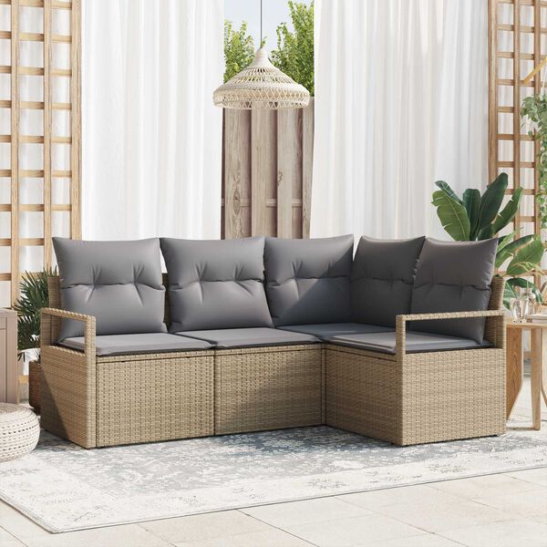 vidaXL Sofa Set 4 pcs Beige Poly-Rattan