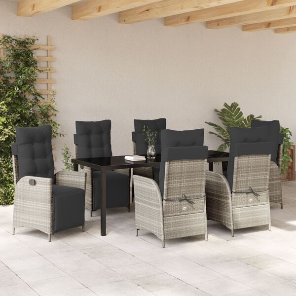 vidaXL Garten Essgruppe mit Kissen 7 pcs Hellgrau Poly-Rattan