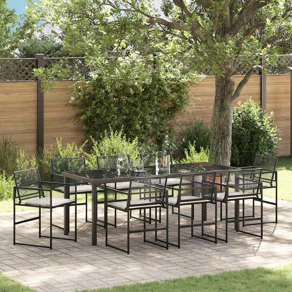 vidaXL Garten Essgruppe 9 pcs Schwarz Pulverbeschichteter Stahl