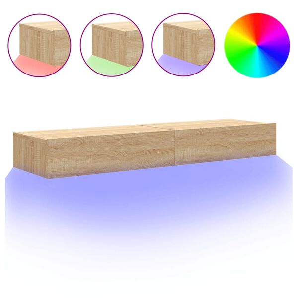 vidaXL TV-Schränke mit LED-Leuchten 2 Stk. Sonoma-Eiche 60x35x15,5 cm