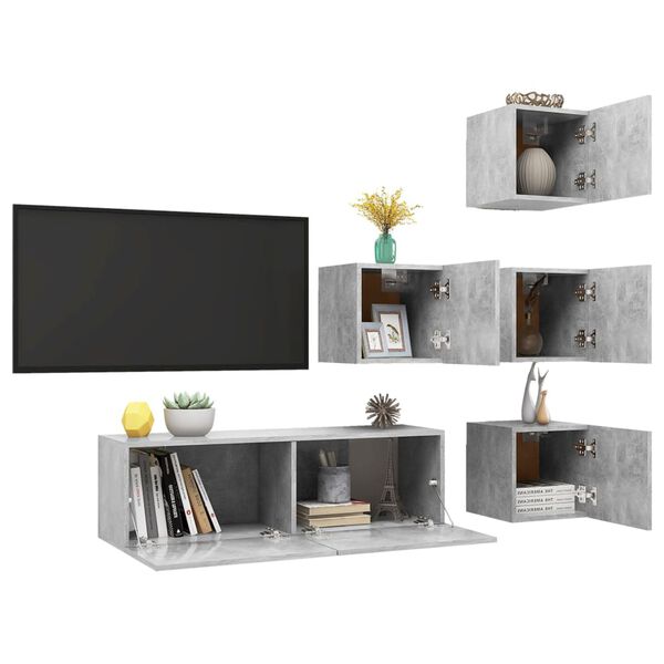 vidaXL 5-tlg. TV-Schrank-Set Betongrau Holzwerkstoff