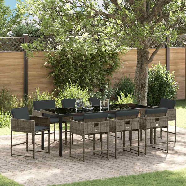 vidaXL Garten Essgruppe 9 pcs Grau Poly-Rattan