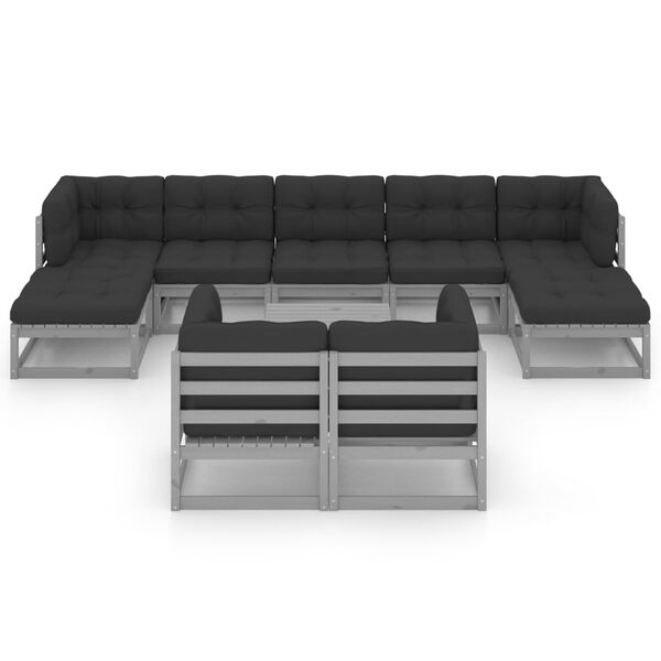 vidaXL 10-tlg. Garten-Lounge-Set mit Kissen Grau Massivholz Kiefer