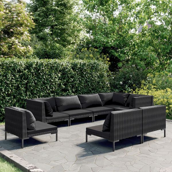 vidaXL 9-tlg. Garten-Lounge-Set mit Kissen Poly Rattan Dunkelgrau