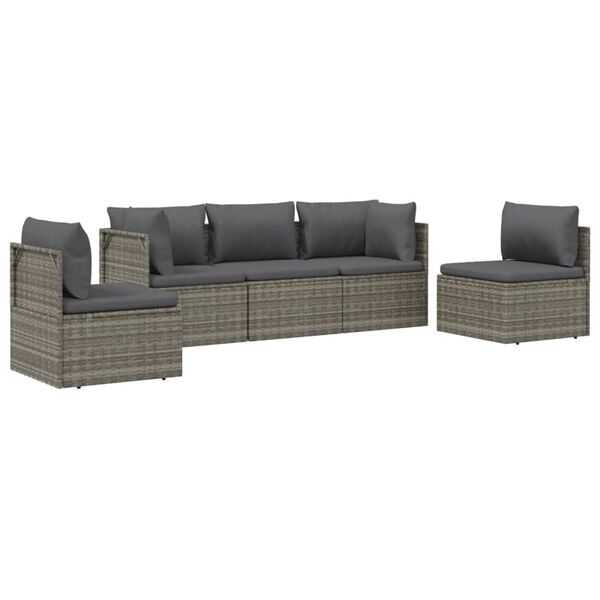 vidaXL 5-tlg. Garten-Lounge-Set mit Kissen Grau Poly Rattan