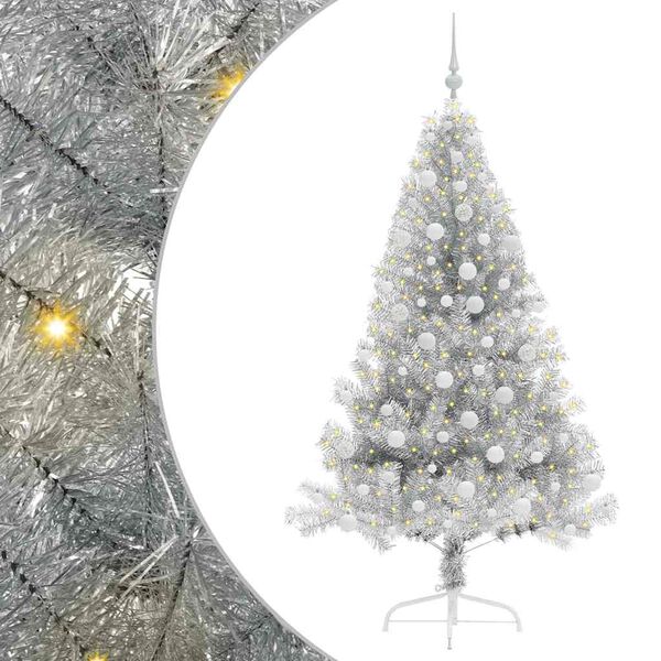 vidaXL K&uuml;nstlicher vorbeleuchteter Weihnachtsbaum Silber 180 cm PET