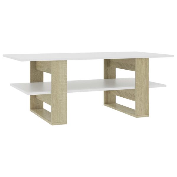 vidaXL Couchtisch Wei&szlig; Sonoma-Eiche 110&times;55&times;42 cm Holzwerkstoff