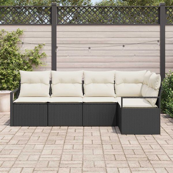 vidaXL Sofa Set mit Kissen 5 pcs Schwarz Poly Rattan